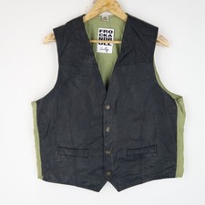 Vintage Black Leather Waistcoat Gilet Vest Size L (V2310)