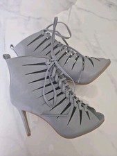 Glamorous Blue Lace Up High Heels UK7 EU40 Sandals Booties Cut Out Ankle Boots