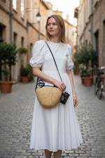 MAISON SCOTCH Women Straw Bag OS Wheat Brown Leather Handles Zipped *