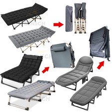 Reclining Sun Lounger Garden Folding Chair Bed Recliner Beach Camping w/ mat UK