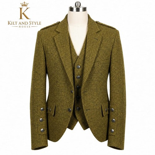 Olive green herringbone wool - olive,