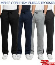 Mens Fleece Jogging Bottoms ZIP Pockets Pants Plain Open Hem Joggers Trouser