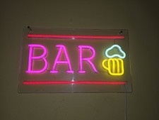 Signship Neon Bar Sign Illuminated Mancave Plaque With Hanging Hooks USB Powered