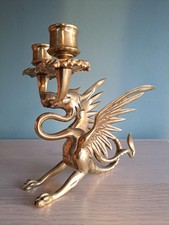 Vintage Double Brass Griffin Candlestick Candle Holder B Damaged