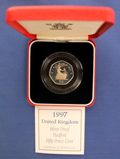 1997 Silver Piedfort Proof 50p coin in Case with COA