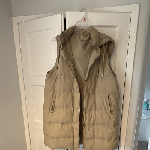 Zara beige hooded padded long - zara,