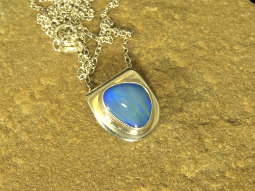 Blue opal pendant - , necklace