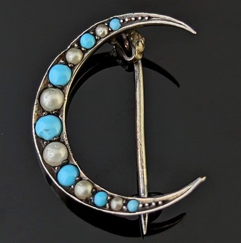 Antique crescent moon brooch