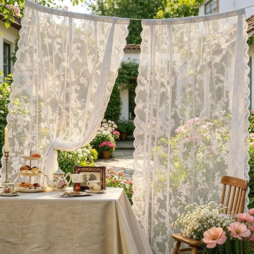Voile lace floral curtains - voile,