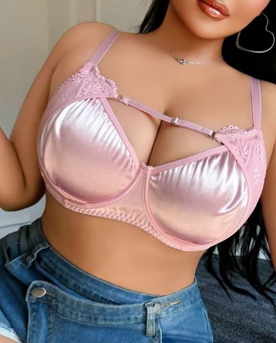 Pink satin lace - pink, bra