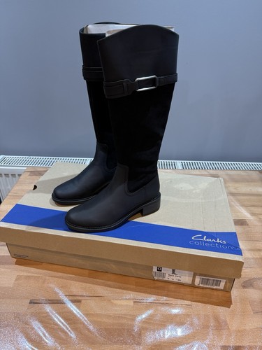 Clarks black leather knee - black,