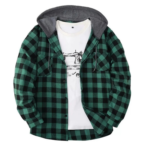 Mens shirt plaid - shirt, hooded