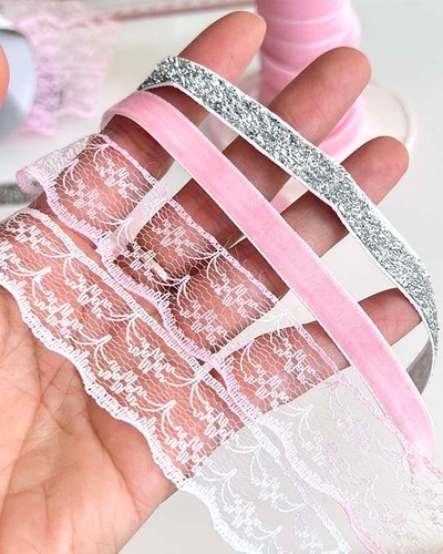 Baby pink white lace velvet - baby,