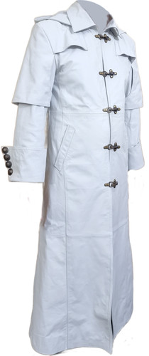Mens white real leather trench - mens,