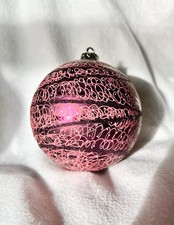 Extra large plum Christmas bauble handpainted with white dots & pink swirls 13cm