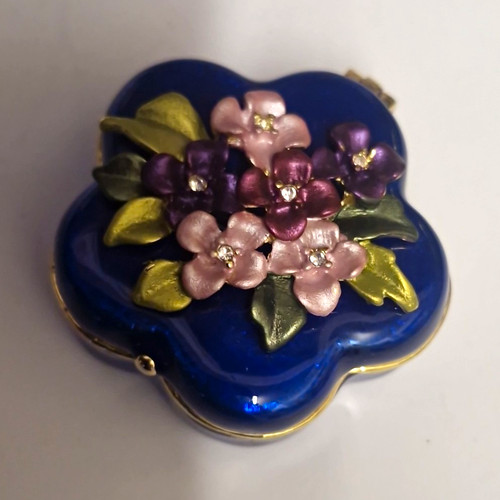 Blue enamel floral hinged - enamel,