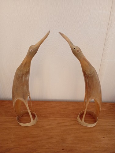 Pair vtg hand carved heron - pair,