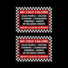 2x Stop Cold Calling Door Sticker No Canvassers Callers Religious Groups Sign