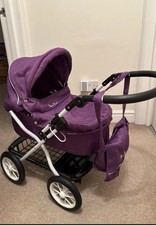 Silver Cross Ranger Purple & White Dolls Pram/Bag & Shopping Tray