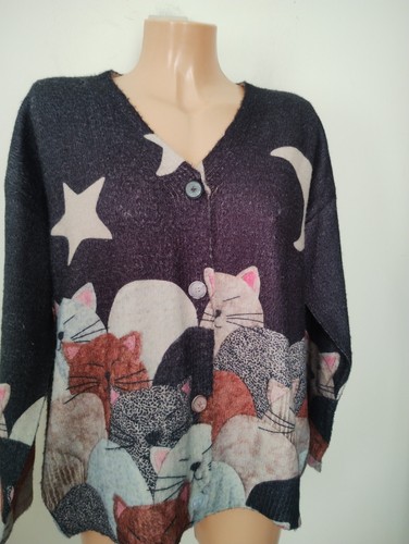 Whimsical cat print cardigan - whimsical,