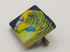 Vtg Hand Painted Green Budgerigar / Budgie Bird Brooch {C. Hummer}