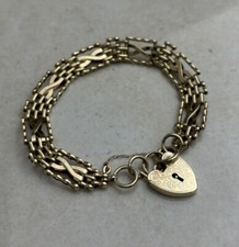 Ladies 9ct Yellow Gold Fancy Link Gate Bracelet With Safety Chain 