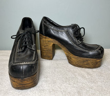 Vintage Flagg Bros Black Leather Platform Shoes Men’s 8 Women's 9.5 1970s RARE!