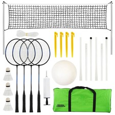 2-in-1 Badminton & Volleyball Set Net Rackets Ball Shuttlecocks Outdoor Game