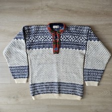 Vintage Norwegian Wool Aran Sweater Jumper Fair Isle Chunky Knitted Snowflake