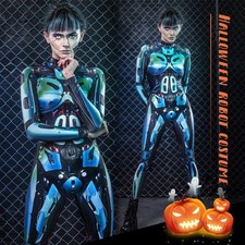 Halloween Punk Robot Cosplay Costume Fancy Dress Jumpsuit Bodysuit Catsuit Women