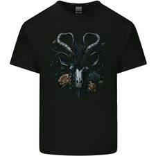 A Gothic Goat Skull With Flowers Goth Roses Mens Light Cotton T-Shirt