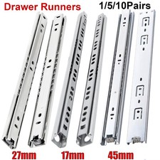 1-10Pairs Drawer Runners Ball Bearing Groove Slides Gliders 17 / 27 / 45mm Width
