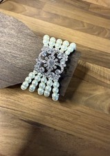 Vintage Style 5 Strand Faux Pearl Glass & Diamanté Statement Stretch Bracelet