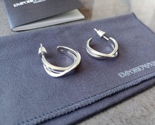 Emporio Armani Sterling Silver 925 Earrings, Hoop Crossover Weave, Hallmarked