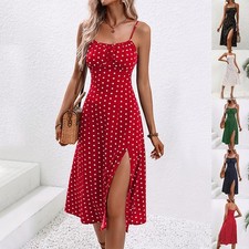 New Polka Dot Print Suspender Dress Summer Sexy Split Long Dresses For Womens Cl