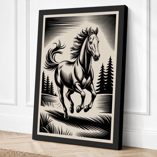 Galloping horse rustic canvas - rustic,