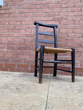 Early/Mid 20th Century  Rush Seated Black Chapel or Church Chair