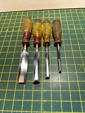 4 NO. GOOD QUALITY MARPLES SHAMROCK BRAND SHATTERPROOF GRADUATED BEVEL CHISELS