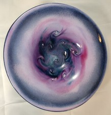 Stephen Fellerman Stunning Studio Glass Bowl Charger Purple Swirls USA 