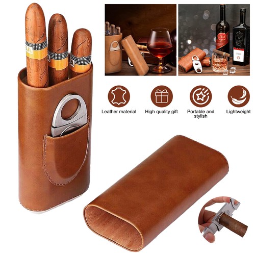Leather cigar case with cedar - cigar,