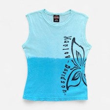 Harley Davidson Tank Top L Butterfly Blue Streetwear Vest Biker Y2K