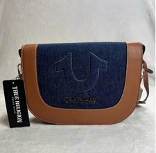 Ladies BNWT True Religion Navy Blue Denim Tan Brown Adjustable Strap Hand Bag