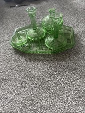 Art Deco Green Glass Dressing Table Vanity Set
