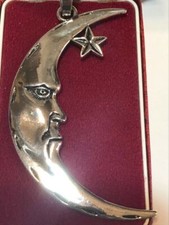 Magical Extra Large Vintage Style Man in the Moon Necklace Pendant