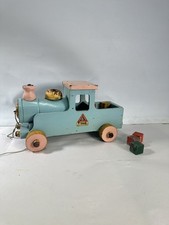 Tri-Ang Lines Bros Blue Wooden Locomotive Train Original Paint & Building Blocks