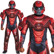 MENS RED HALO SPARTAN LOCKE COSTUME DELUXE MUSCLE CHEST COSPLAY FANCY DRESS