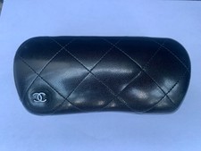 CHANEL Authentic Black Quilted Leather Hard Case for Eyeglasses or Sunglasses
