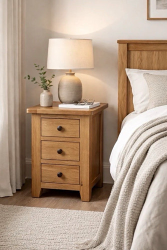 Oak wood drawer bedside - oak,