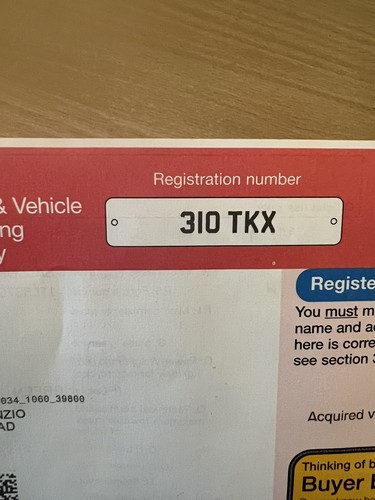 Cherished number plate - plate, 310tkx