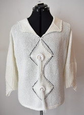 White Jumper L XL Stephen Y 3/4 Sleeve Button Detail Vintage Tassel Knitted Boho
